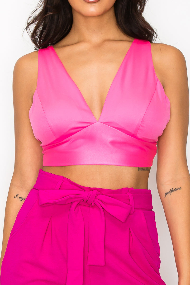 Smock V-neck Satin Bra Top